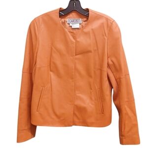 Carlisle Women's Collarless Leather Jacket in Warm Camel Size 10